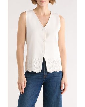 Ellen Tracy Buttoned Sweater Vest - White