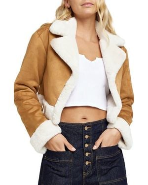 River Island Faux Shearling Crop Jacket - White