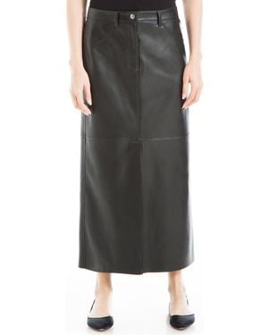 Max Studio Faux Leather Slit Front Skirt - Black