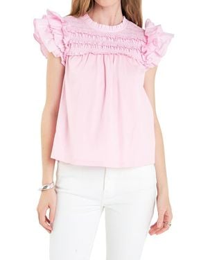 English Factory Ruffle Cotton Top - Pink
