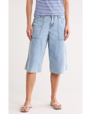 Lucky Brand Raw Hem Denim Culottes - Blue