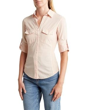 James Perse Three-Quarter Sleeve Button-Up Shirt - Blue