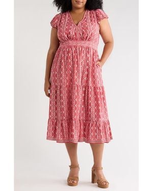 Max Studio V-Neck Flutter Sleeve Maxi Dress - Red