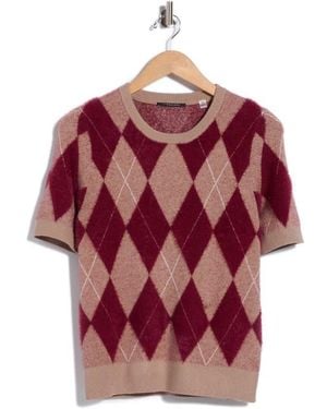 Tahari Eyelash Knit Short Sleeve Sweater - Red