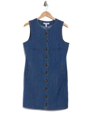 Ellen Tracy Sleeveless Scalloped Button Front Denim Minidress - Blue