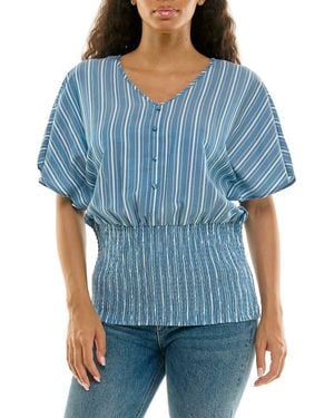 Nina Leonard Striped Smock Top - Blue