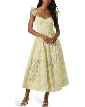 Astr Wedelia Floral Print Ruffle Strap Midi Dress - Green