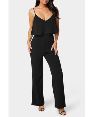 Bebe Ruffle Overlay Wide Leg Jumpsuit - Black