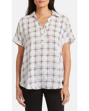 NYDJ Becky Split Neck Woven Top - White