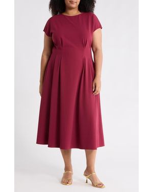Nordstrom Rack Pleated Cap Sleeve Midi Dress - Red
