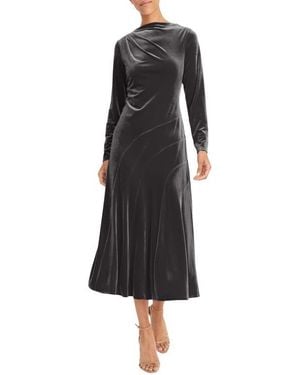 Maggy London Long Sleeve Velvet A-Line Midi Dress - Black