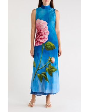 Tahari The Sonja Sleeveless Silk Blend Maxi Dress - Blue