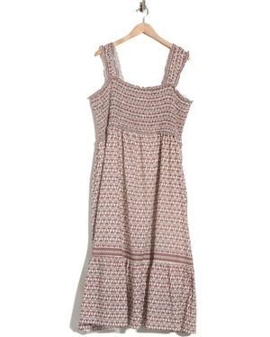 Max Studio Smocked Bodice Cotton Blend Sundress - Brown