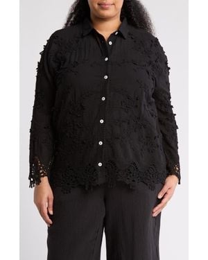 Forgotten Grace Floral Lace Button-Up Shirt - Black