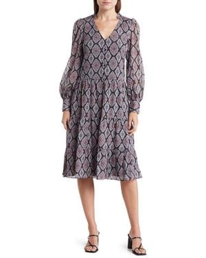 Julia Jordan Long Sleeve Tiered Shift Dress - Multicolor