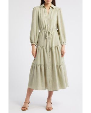 Julia Jordan Stripe Bracelet Sleeve Button-Up Shirtdress - Natural