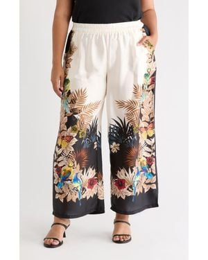 Tahari Tropical Print Side Border Wide Leg Pants - Black