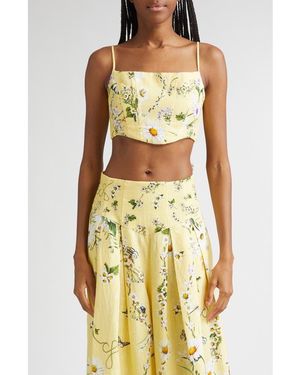CAMILLA Daisy Chain Linen, Cotton & Silk Crop Corset Top - Yellow