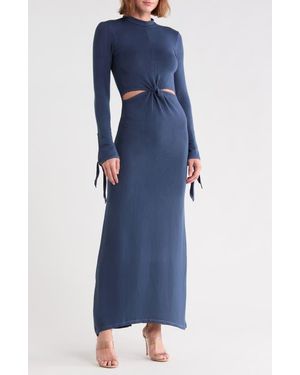 Go Couture Long Sleeve Cutout Maxi Dress - Blue
