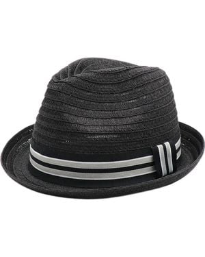 Bruno Magli Packable Trilby Straw Fedora Hat - Black