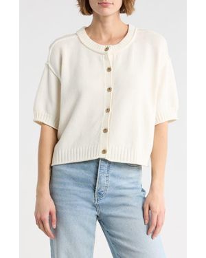 Blu Pepper Short Sleeve Button Front Cardigan - Natural