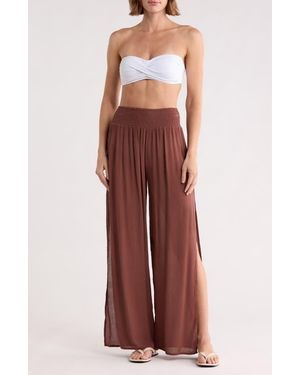 Elan Side Slit Wide Leg Cover-Up Pants - Red