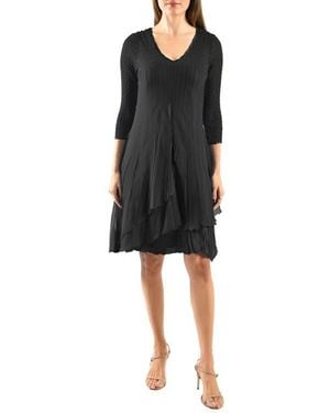 Komarov Ruffle Tiered Charmeuse & Chiffon Cocktail Dress - Black