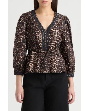 NVLT Print Cotton Peplum Top - Black