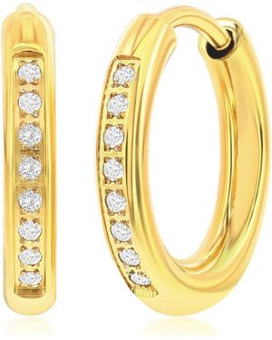 Metallo Cubic Zirconia Huggie Hoop Earrings - Metallic