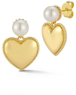 Chloe and Madison Freshwater Pearl Heart Drop Earrings - Metallic