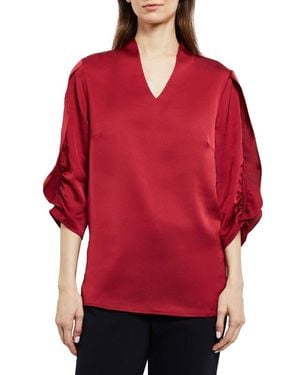 Misook Ruched Sleeve Crepe Top - Red