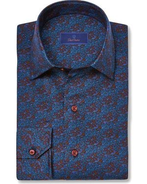 David Donahue Paisley Print Cotton Sport Shirt - Blue
