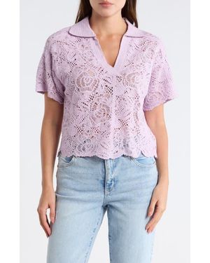 Democracy Short Sleeve Open Stitch Polo - Pink