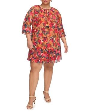 Vince Camuto Printed Chiffon Shift Dress - Red