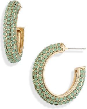 Cara Pavé Rhinestone Hoop Earrings - Green