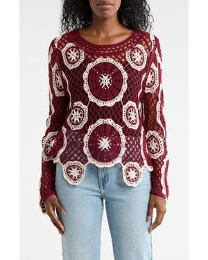 Forgotten Grace Circle Open Knit Sweater - Red