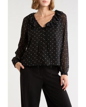 Tahari Ruffle Tie Neck Top - Black