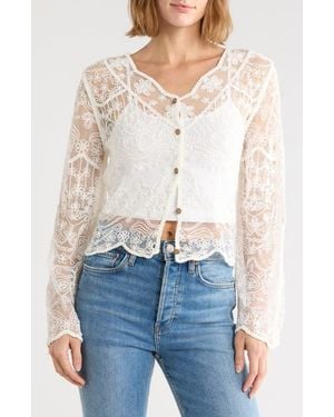 Forgotten Grace Embroidered Mesh Long Sleeve Top - Natural