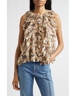 Ulla Johnson Sabra Floral Metallic Sleeveless Silk Blend Top - Blue