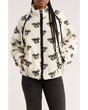 INTERNATIONAL Bow Faux Shearling Zip Jacket - Natural