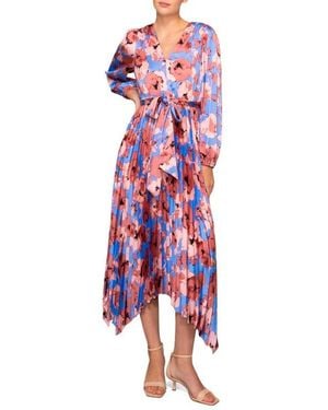 MELLODAY Pleated Asymmetrical Maxi Dress - Red