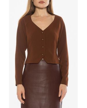 Alexia Admor Delyra Back Belt Front Button Crop Top - Brown