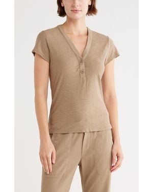 James Perse V-Neck Cotton Blend Henley - Natural