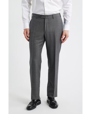 Canali Siena Regular Fit Flat Front Super 130S Wool Dress Pants - Gray