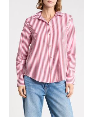 Beach Lunch Lounge Bentley Stripe Long Sleeve Cotton Button-Up Shirt - Red