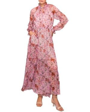 MELLODAY Long Sleeve Front Tie Maxi Dress - Pink