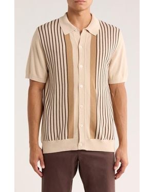 Tahari Stripe Silk & Cotton Blend Polo Sweater - Natural
