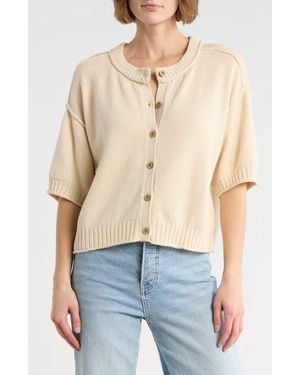 Blu Pepper Short Sleeve Button Front Cardigan - Natural