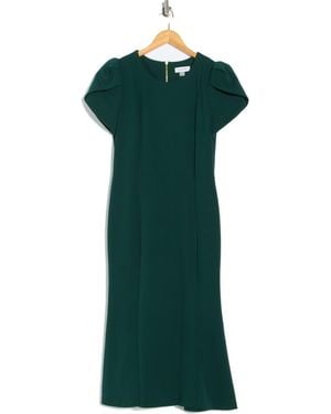 Calvin Klein Tulip Sleeve Crepe A-Line Midi Dress - Green