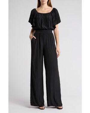 Ramy Brook Tinsley Off The Shoulder Short Sleeve Jumpsuit - Black
